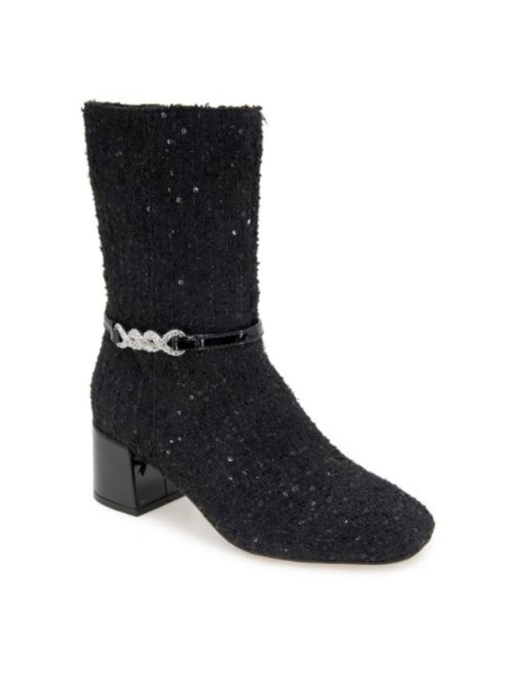 Lacey Jewel Bootie Womens Zipper Textured Mid-Calf Boots Black Rhinestone Size 8